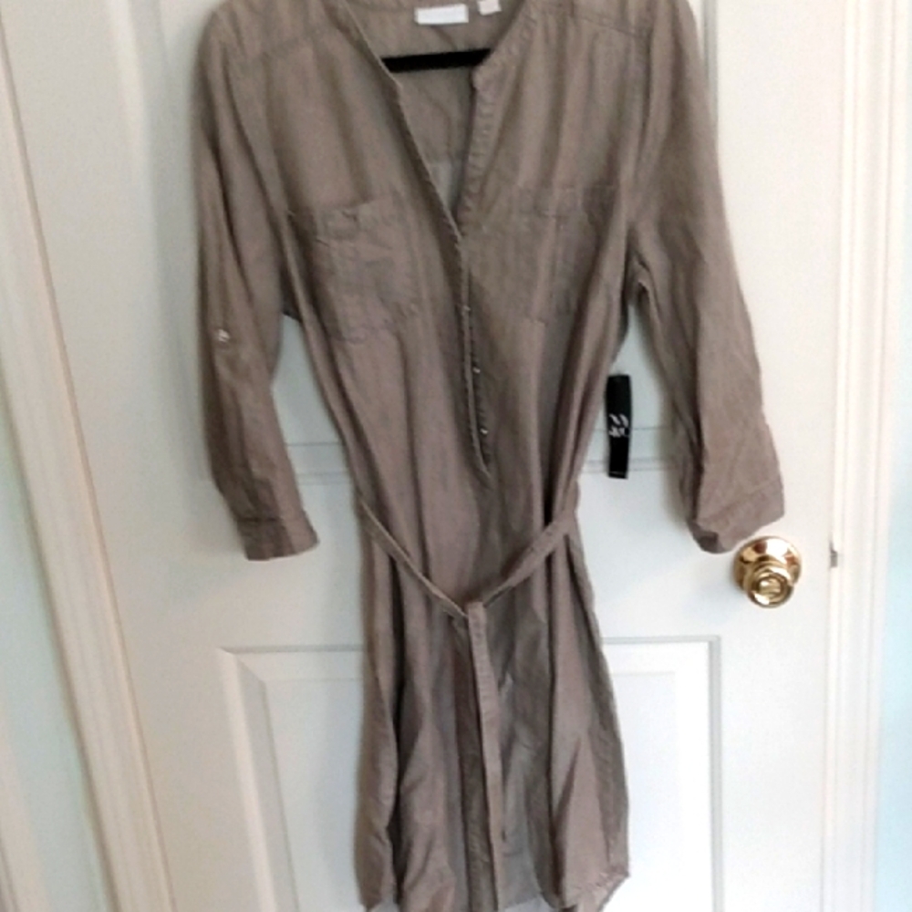Snap Front Belted Dress- Olive Green